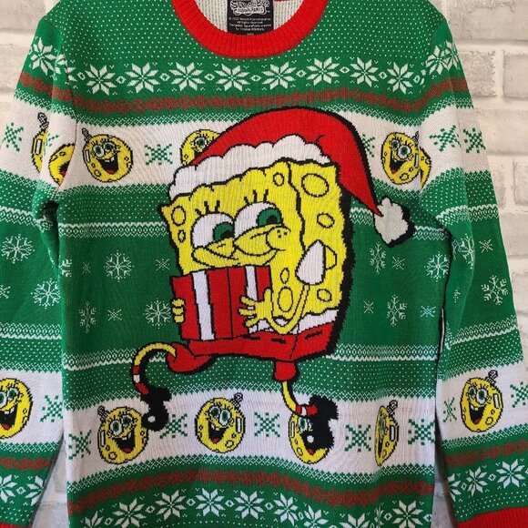 Nickelodeon SpongeBob SquarePants Ugly Christmas Sweater Mens Size Small Green - Picture 6 of 7